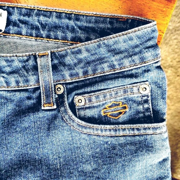 Harley-Davidson Womens Regular Fit Blue Denim Jeans Size 8 Bootcut - Picture 6 of 11